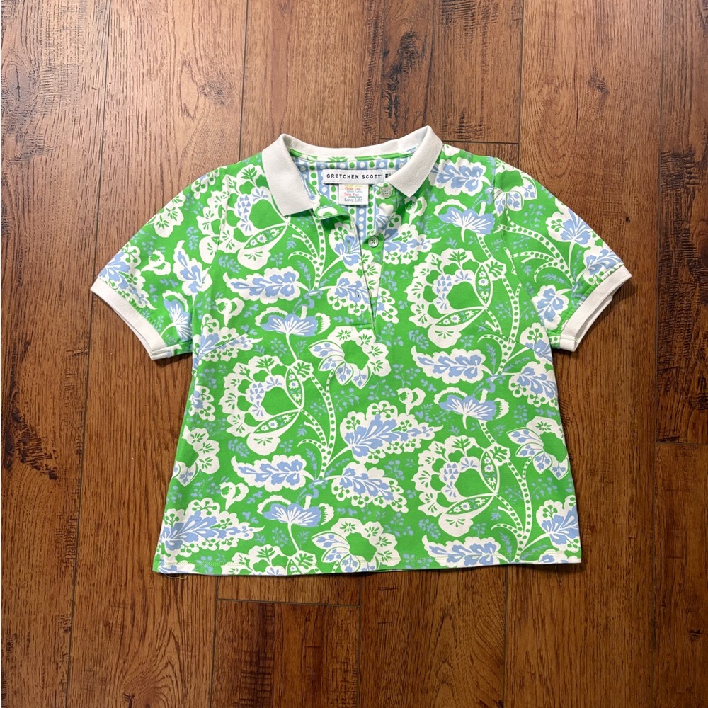 Gretchen Scott Designs Floral Polo - Cropped Preppy Golf Top Size Medium - Picture 7 of 8